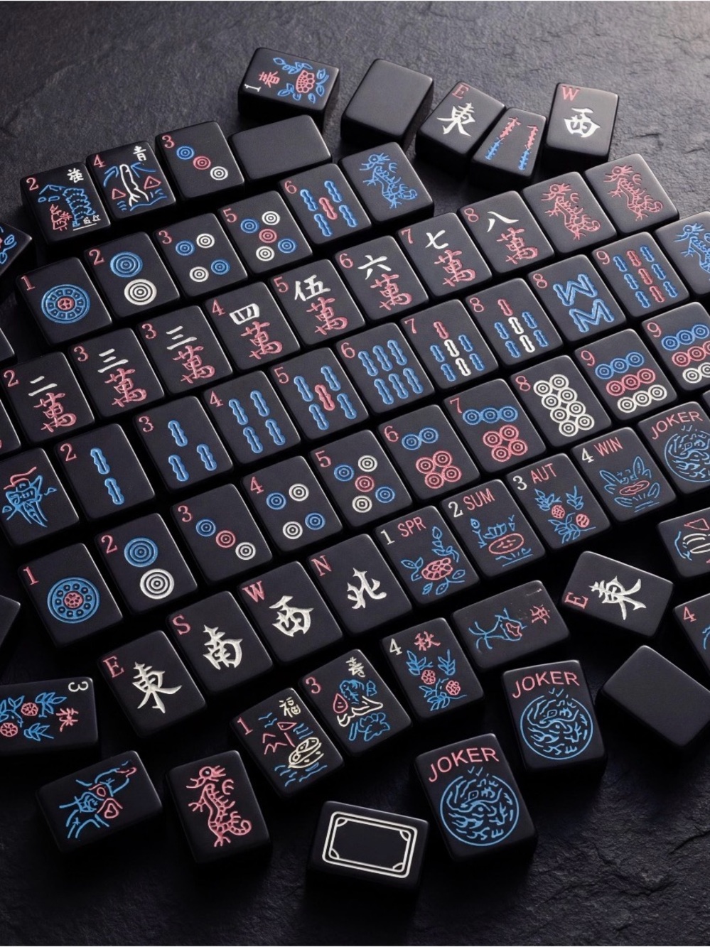 Black Pink Blue Mahjong Tiles